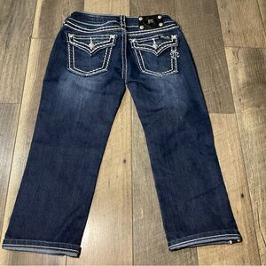 Miss Me Dark Blue Denim capris with White Stitching